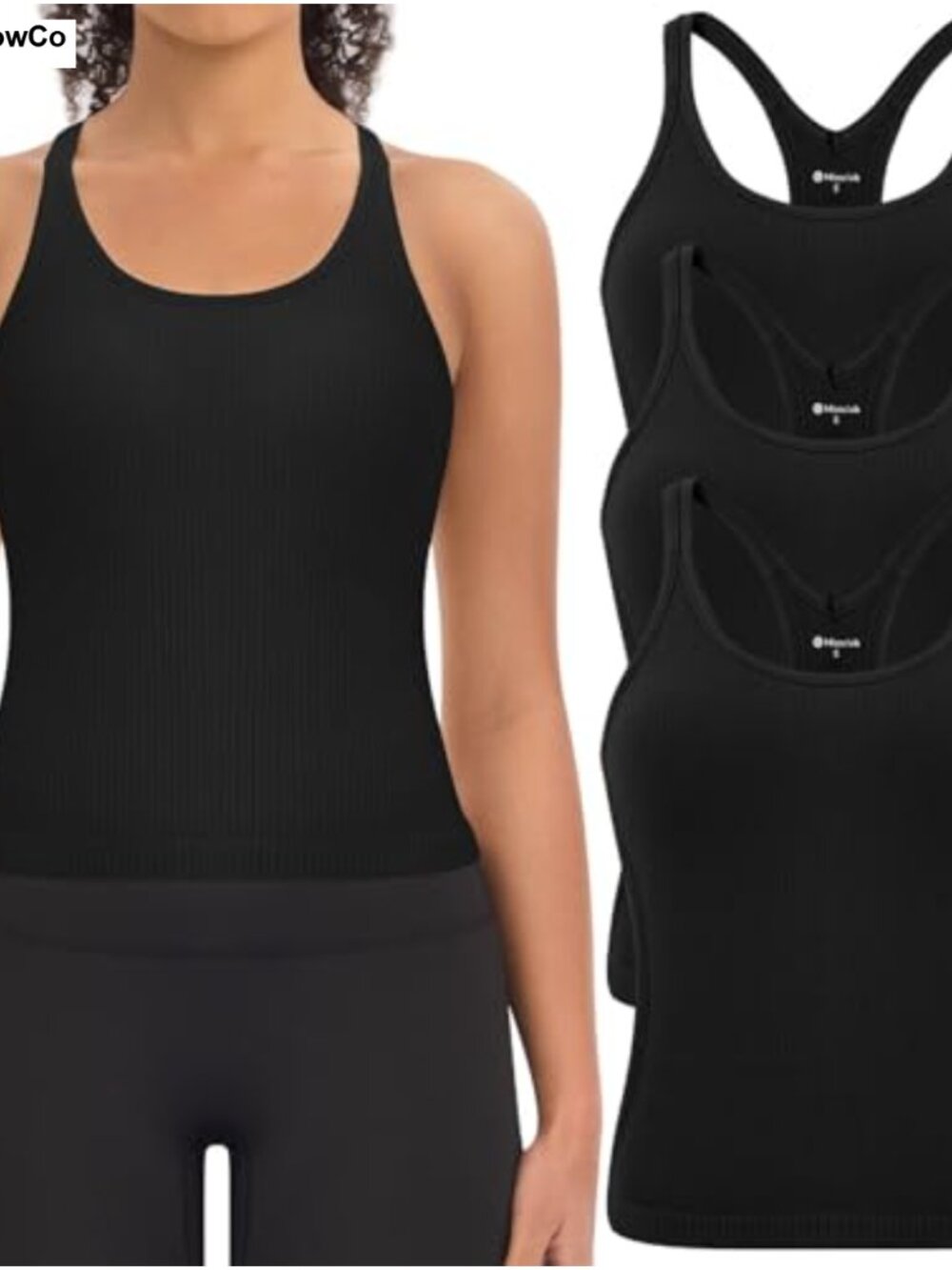 3 Pack Ribbed Workout Crop Tank Tops with Built in Bra Racerback